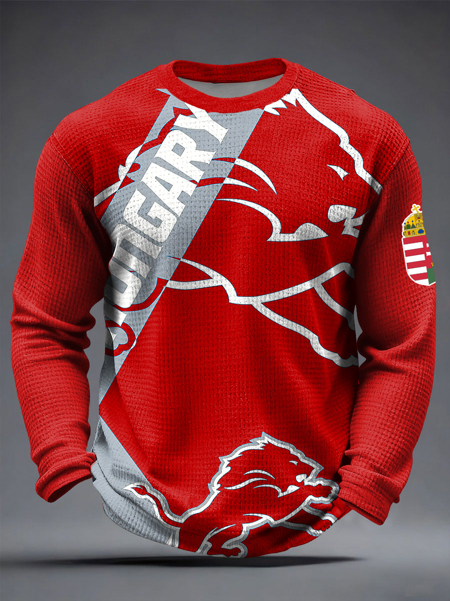 Retro magyarország zászló absztrakt oroszlán waffle-weave póló