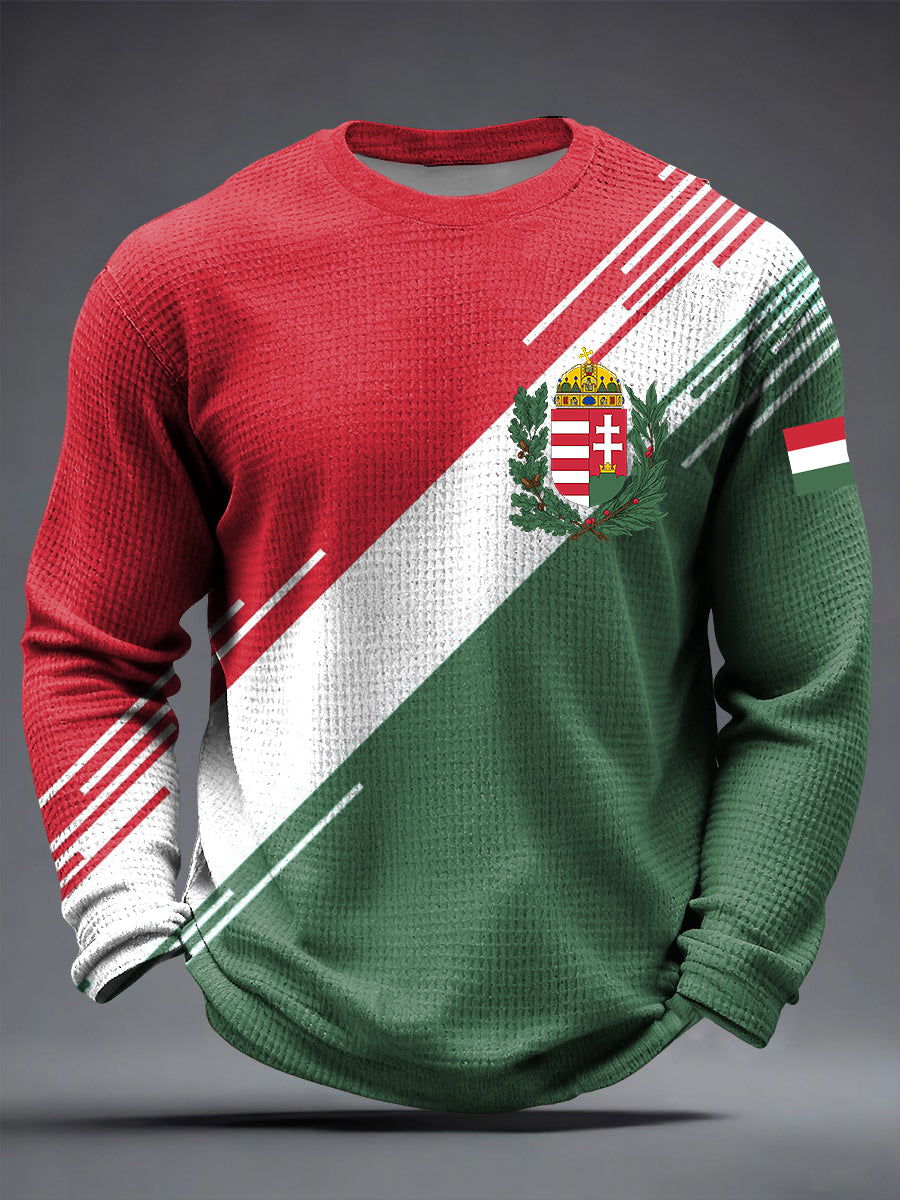 Retro magyar embléma geometriai művészet waffle weave póló