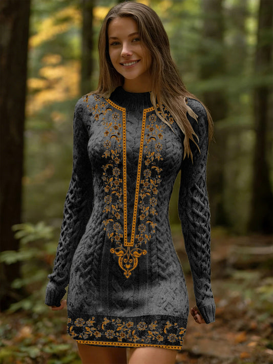 Női magyarország bájos arany virágminta nyomtatás kötött ruha