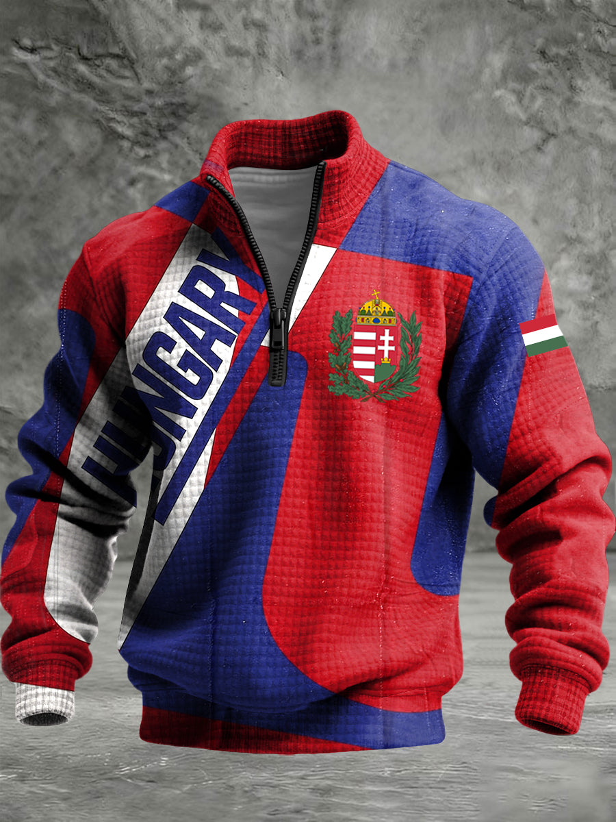 Retro magyarország embléma alkalmi waffle kötött pulóver