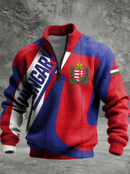 Retro magyarország embléma alkalmi waffle kötött pulóver