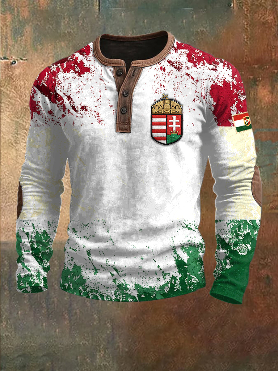 Férfi magyar címer nyomtatás patchwork pulóver