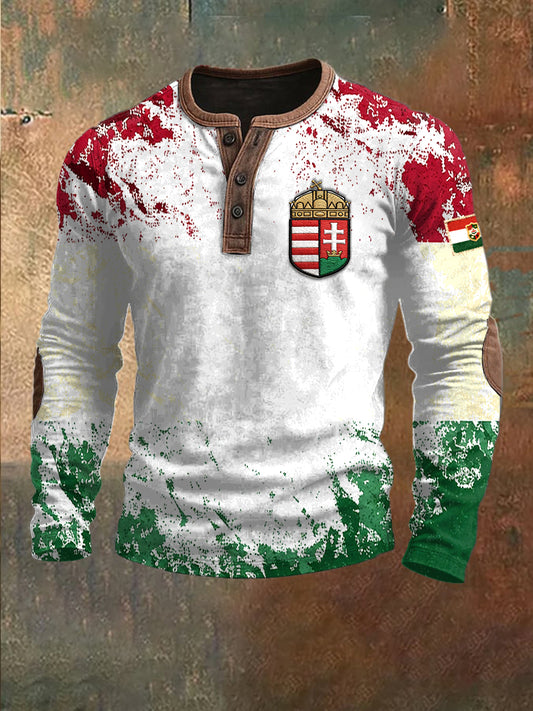 Férfi magyar címer nyomtatás patchwork pulóver