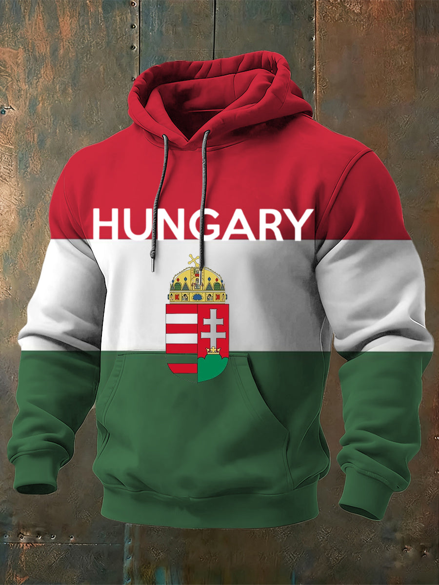 Men's bold hungary flag & crest nyomtatás szín-blokk hoodie