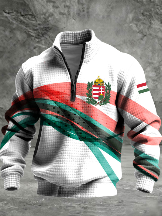 Retro szín-blokkolt magyar embléma waffle pulóver