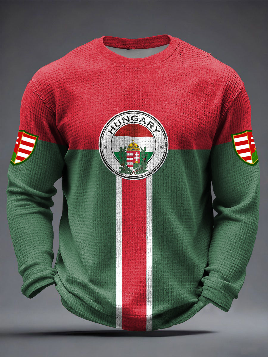 Retro magyar embléma patchwork art waffle weave póló