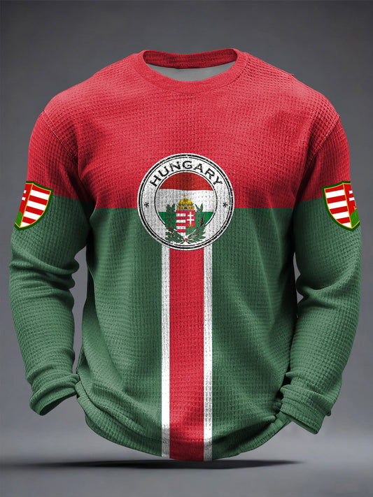 Retro magyar embléma patchwork art waffle weave póló