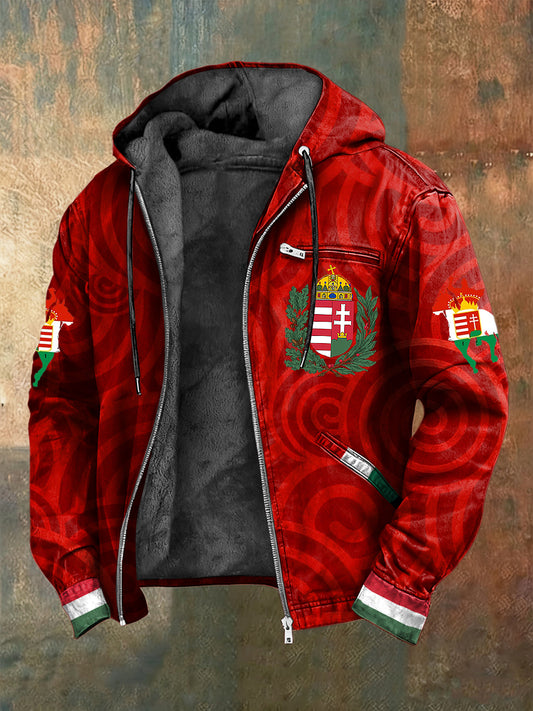 Retro magyar texturált gyapjú-bélelt csuklyás kabát