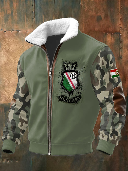 Férfi magyarország zászló nyomtatás álcázás patchwork kabát