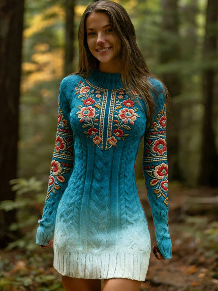 Női vintage magyar gradient etnikai virágos elegáns ruha