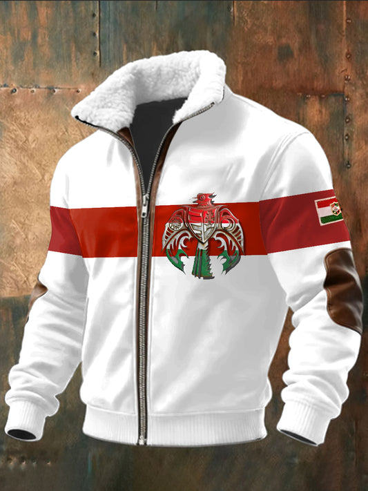 Férfi magyar nyomtatású csíkos fehér kabát