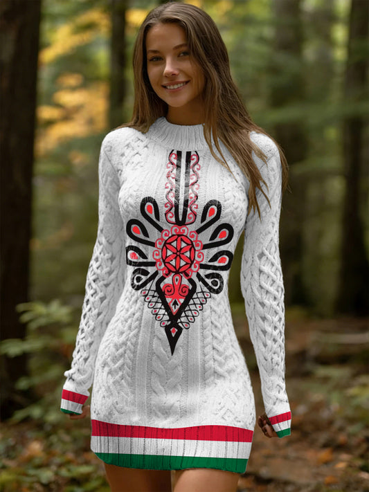 Női élénk piros-minta magyarország zászló kötött ruha