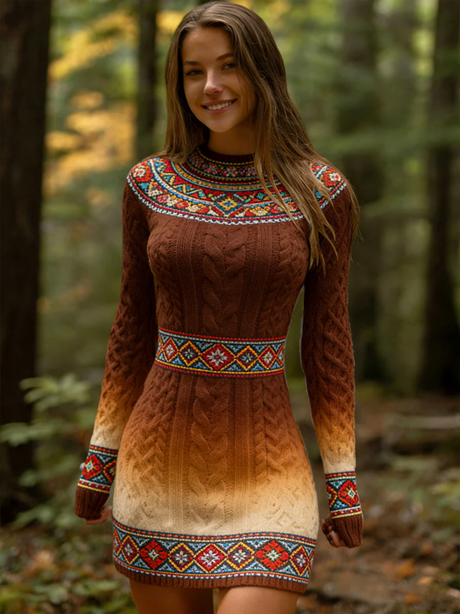 Női vintage gradient etnikai virágos elegáns ruha