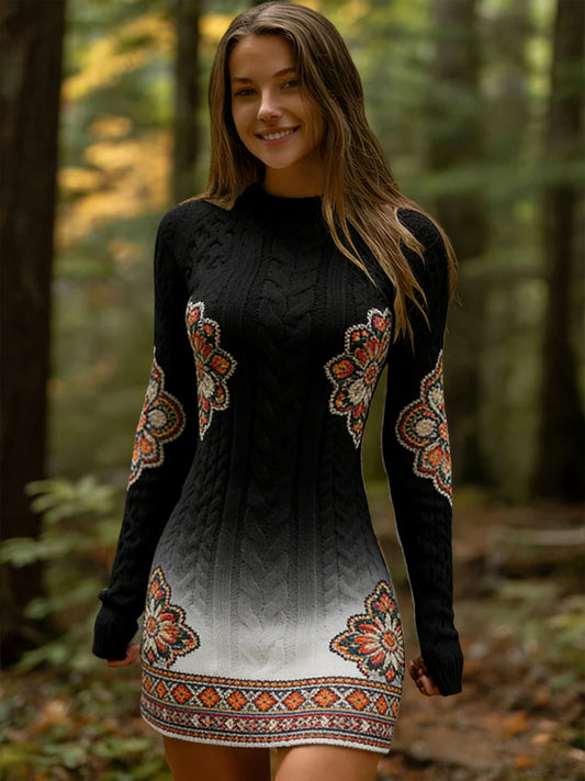 Női vintage minimalista gradient etnikai virágos elegáns ruha