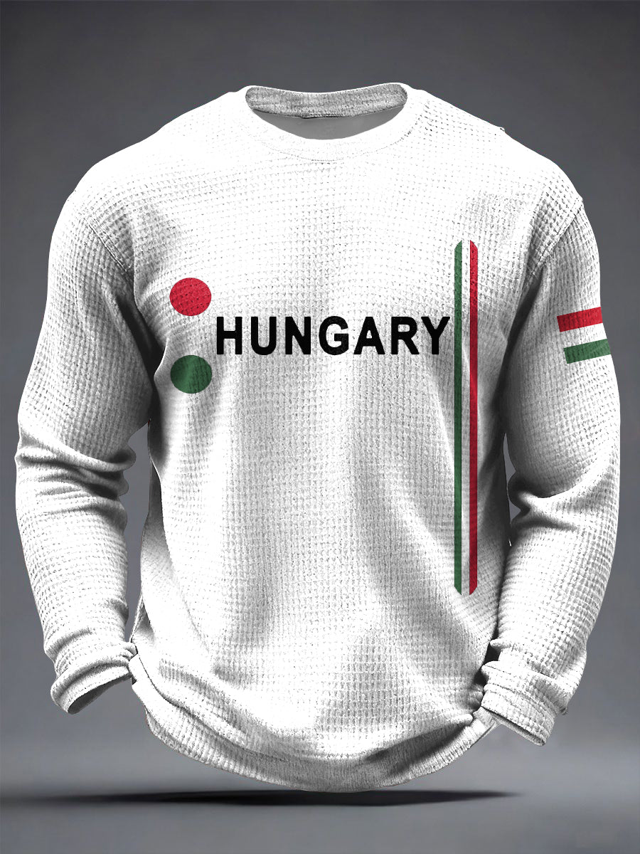 Retro magyar zászló patchwork alkalmi waffle weave póló