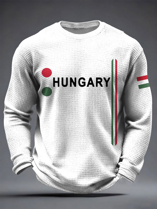 Retro magyar zászló patchwork alkalmi waffle weave póló