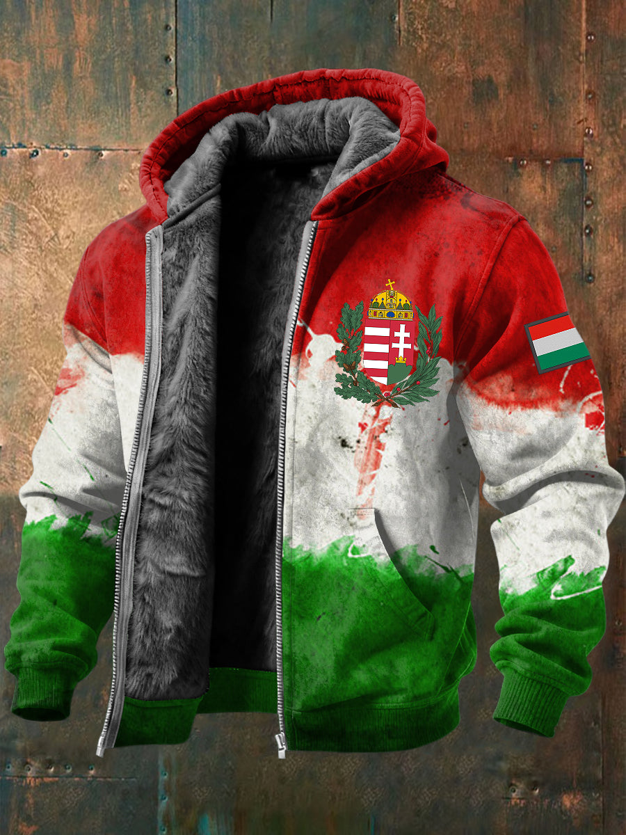 Retro absztrakt magyar zászló gyapjú-bélelt csuklyás kabát