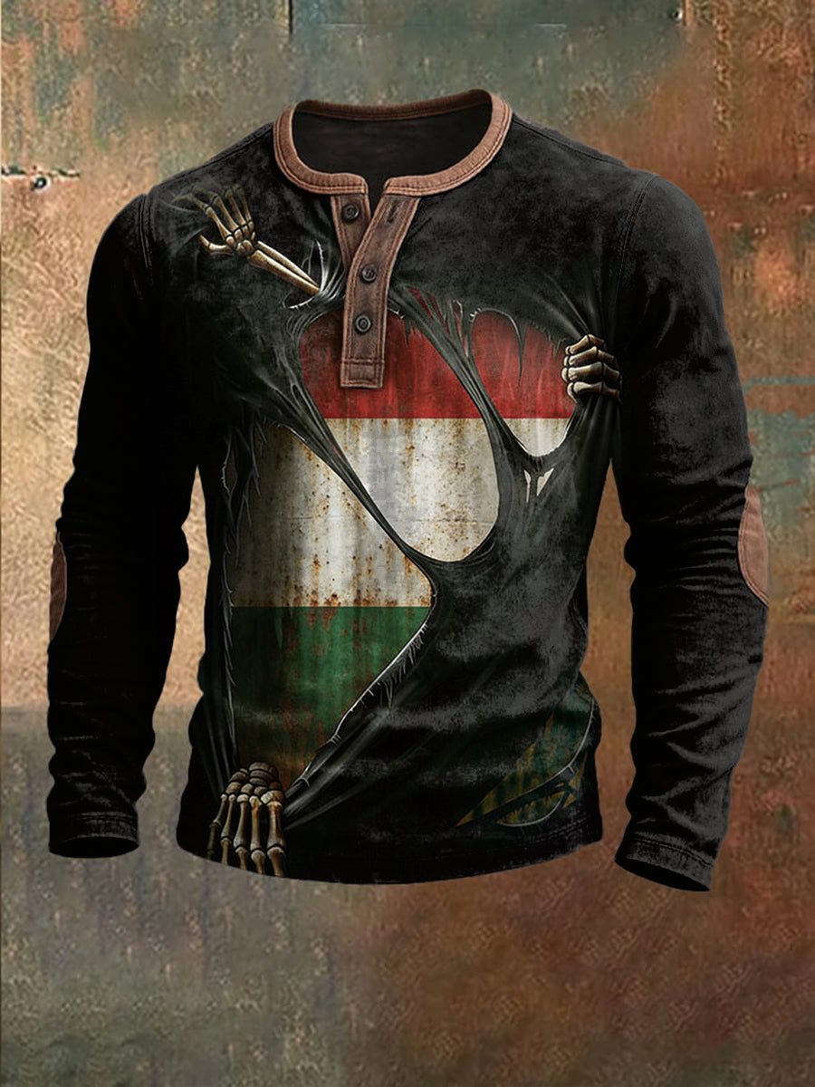 Férfi magyar zászló gótikus stílusú patchwork pulóver