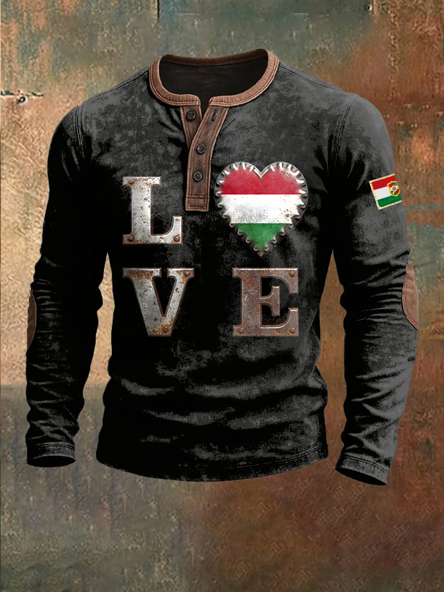 Férfi fekete patchwork pulóver magyarország zászló nyomtatással