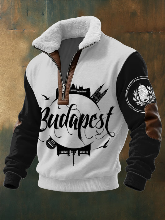 Férfi karcsú kalligráfia budapest nyomtatás gyapjú-galléros kapucnis