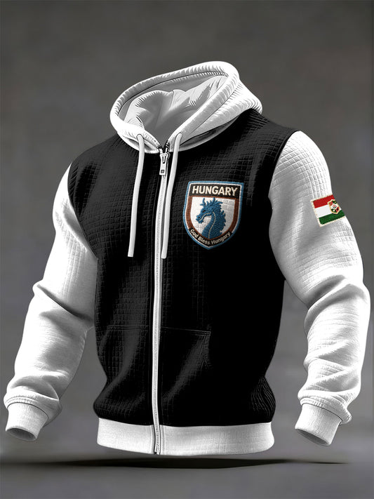 Női magyarország logó nyomtatás patchwork zip-up kabát