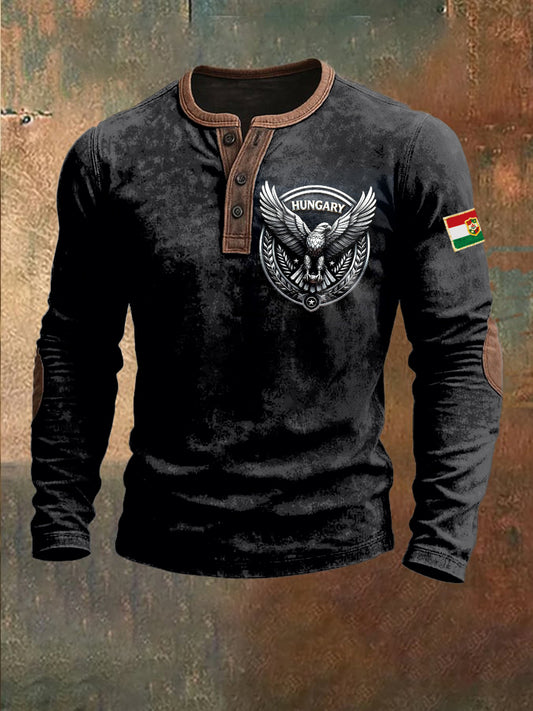 Férfi magyarország sas nyomtatás patchwork pulóver