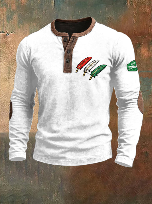 Férfi magyarország zászló toll print fehér pulóver