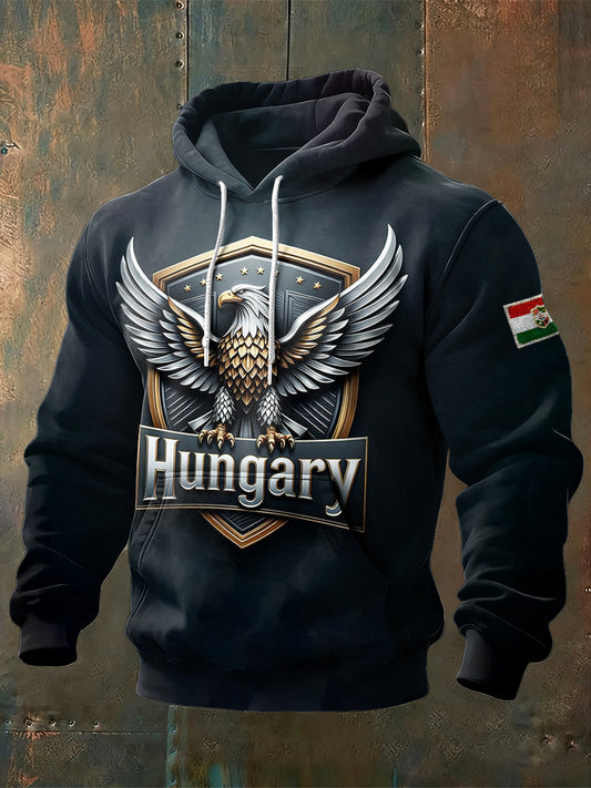 Női magyarország sas nyomtatás fekete csuklyás pulóver
