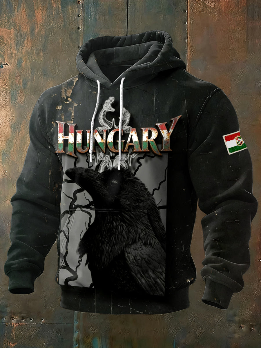 Férfi magyarország nyomtatás fekete csuklyás pulóver