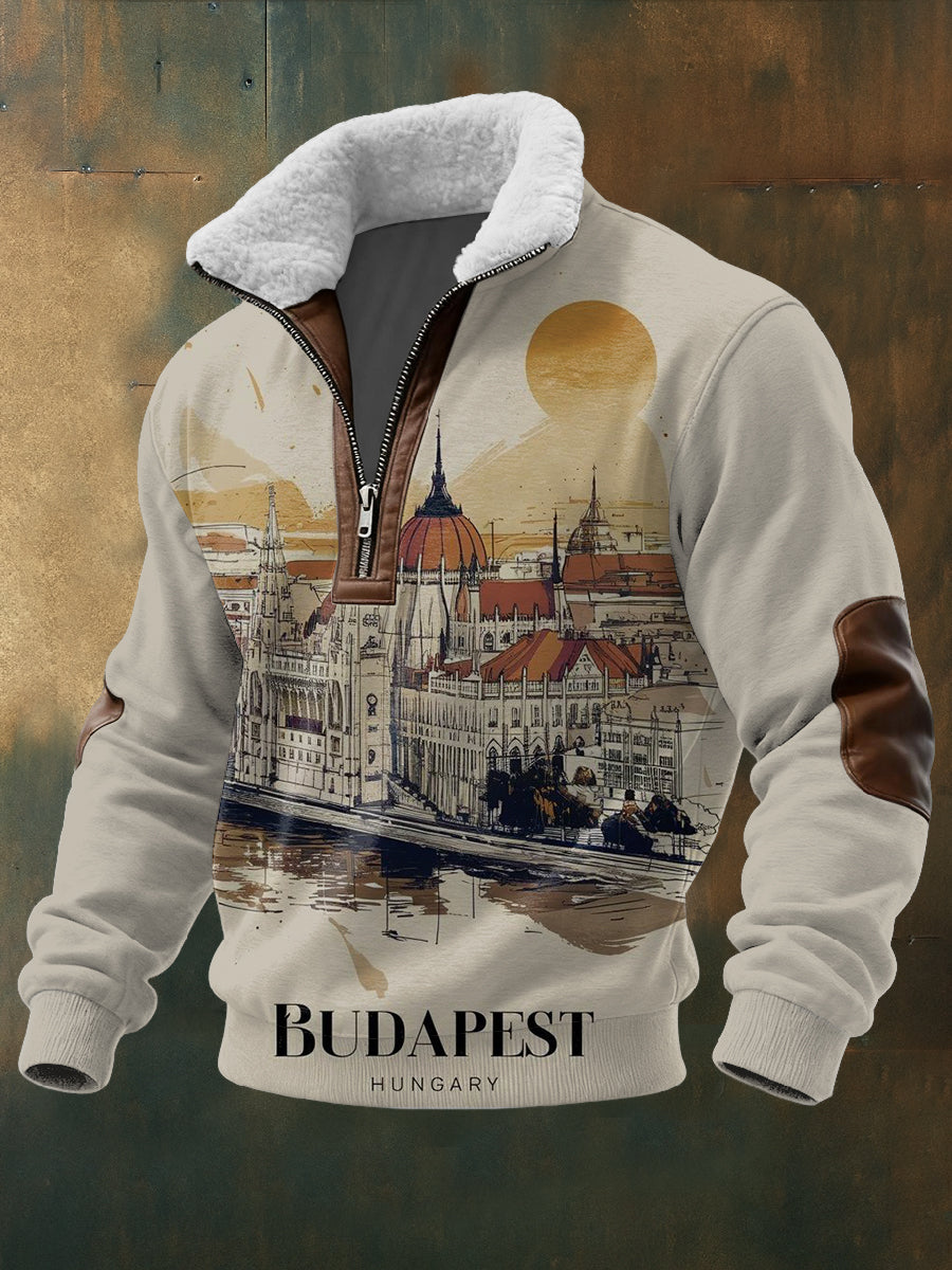 Férfi művészi évjárat budapest táj nyomtatás gyapjú-nyakörv kapucnis