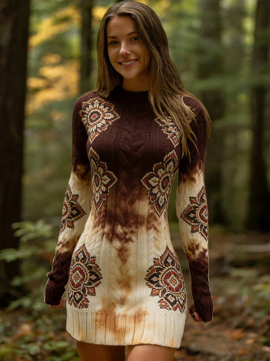 Női vintage etnikai virágos gradient elegáns ruha