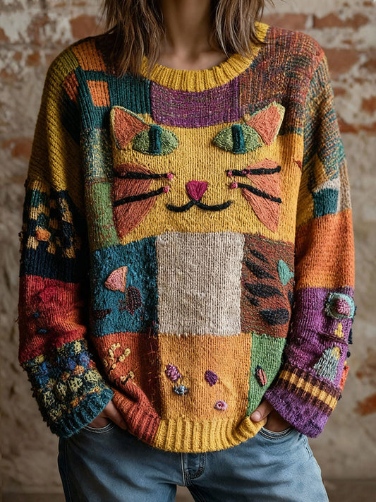 Női művészi macska nyomtatás vintage felsők