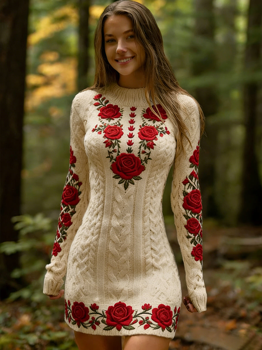 Női vintage etnikai stílusú virágos nyomtatás kényelmes és elegáns ruha