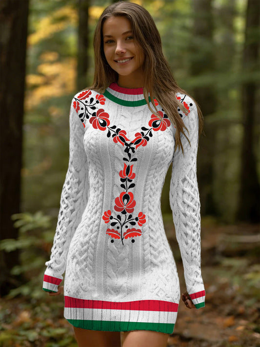 Női élénk magyar népi minta kötött ruha