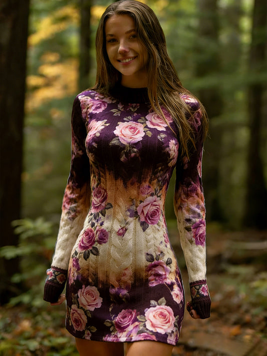 Női vintage etnikai stílusú virágos nyomtatás kényelmes és elegáns ruha