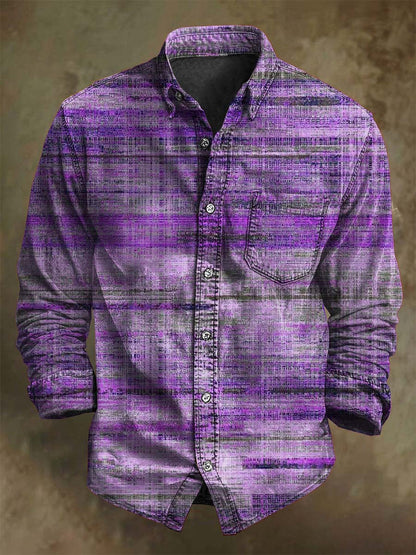 Vintage idős csík nyomtatás alkalmi hosszú ujjú ing