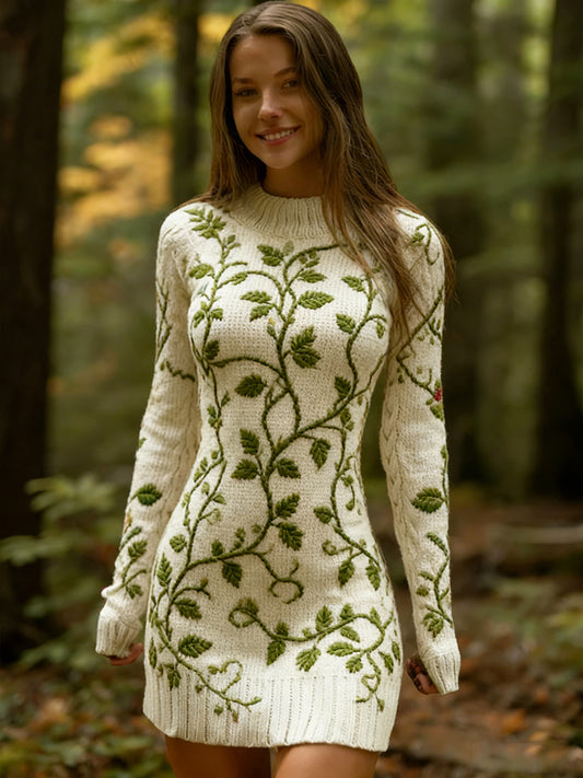 Női vintage etnikai stílus virágos nyomtatás kötött kényelmes és elegáns ruha