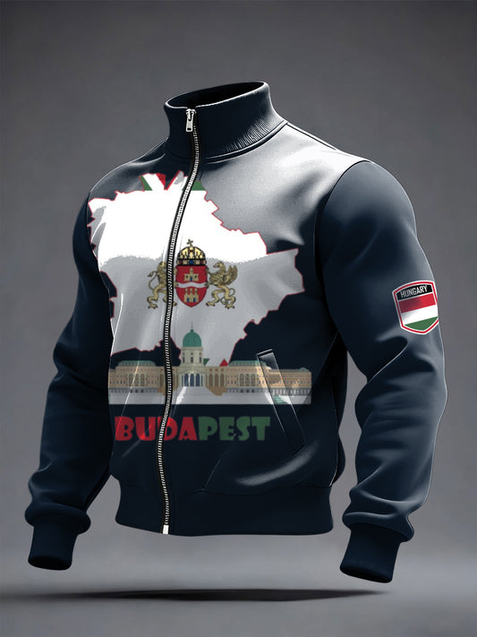 Férfi stílusos magyarország térkép & budapest kabát