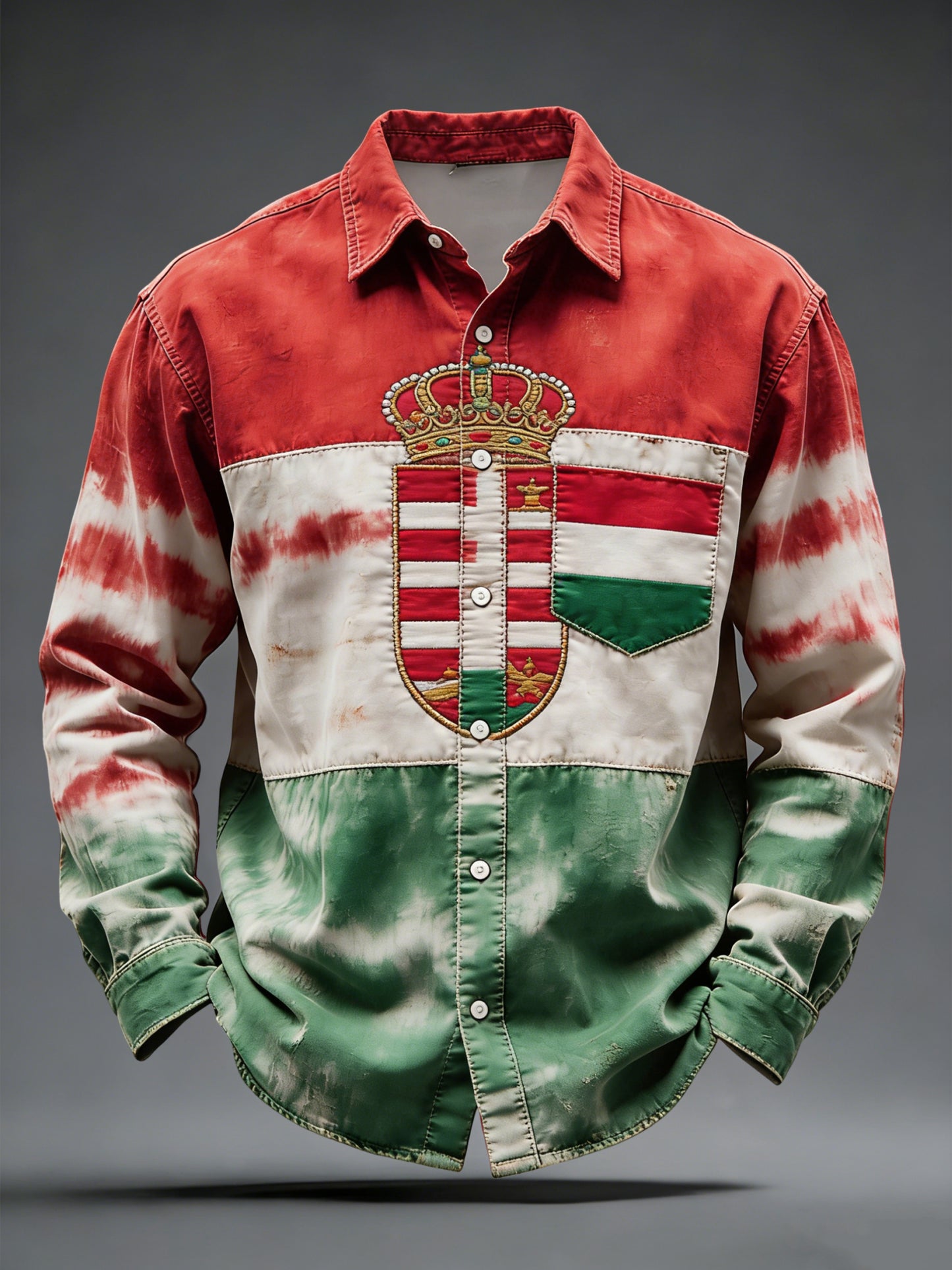 Vintage stílusú szorult magyar zászló embléma alkalmi ing