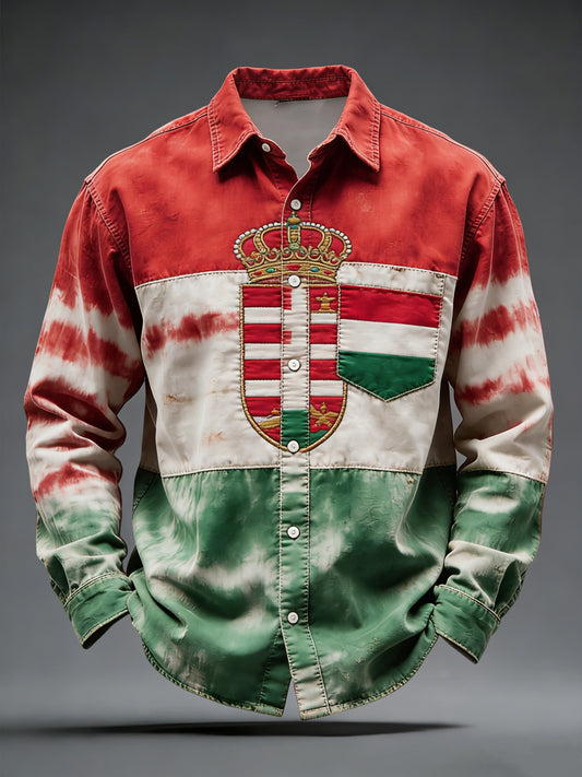 Vintage stílusú szorult magyar zászló embléma alkalmi ing