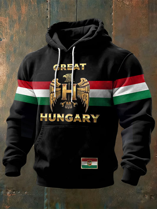 Férfi fekete magyar zászló nyomtatott pulóver