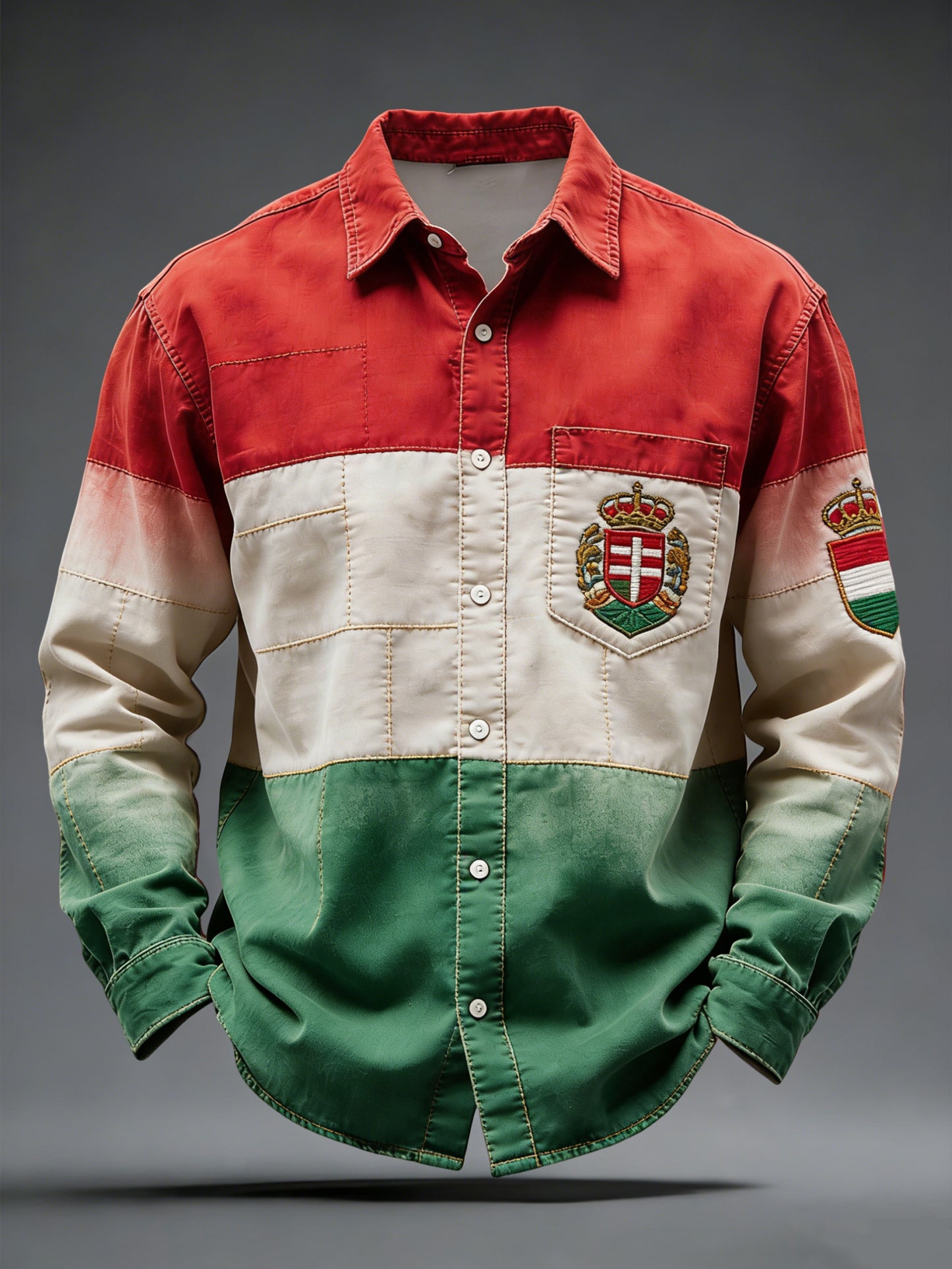 Vintage-mosott magyar zászló patch alkalmi ing