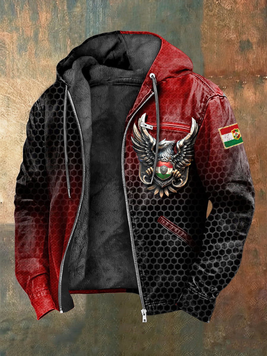 Férfi magyarország zászló 3d-nyomtatott gyapjú bélelt kabát