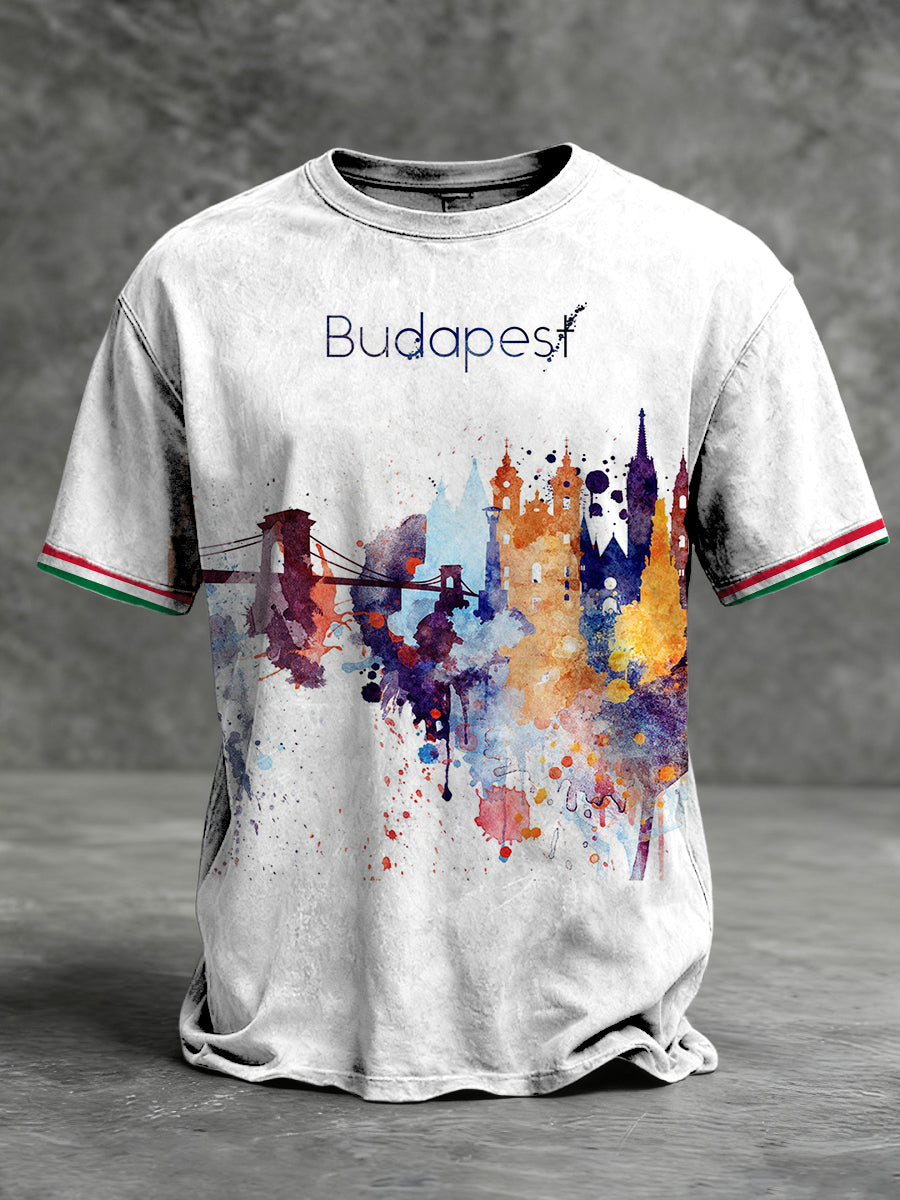 Férfi művészi budapest akvarell skyline póló