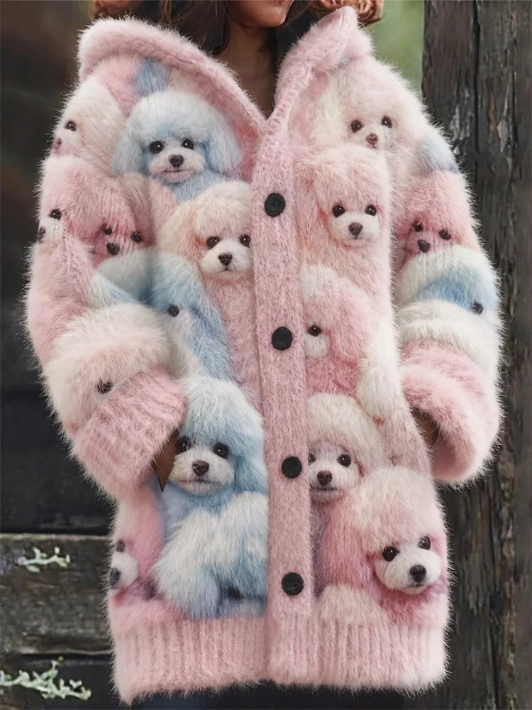 Női állat kutya nyomtatás flannel meleg kabát
