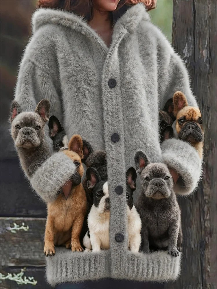 Női állat kutya nyomtatás flannel meleg kabát