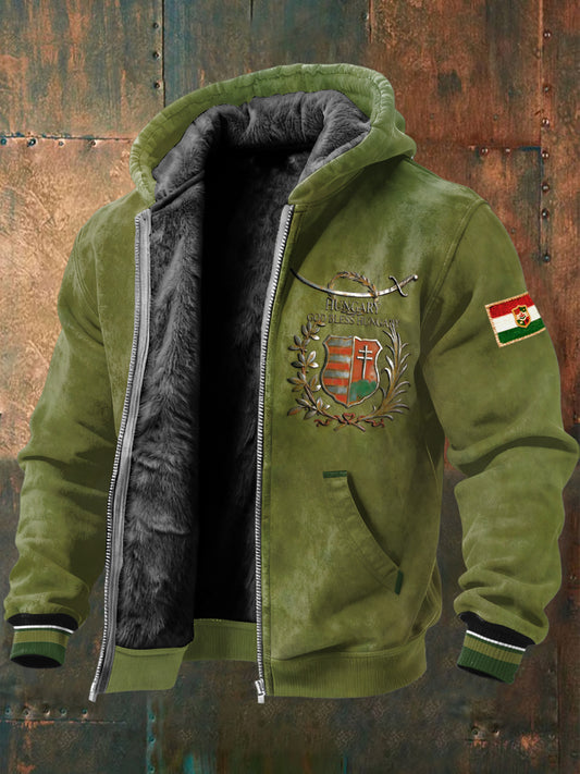 Férfi sereg zöld magyar nyomtatott gyapjú bélelt kabát