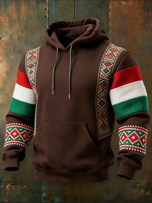 Férfi gazdag barna magyarország zászló etnikai minta kapucnis