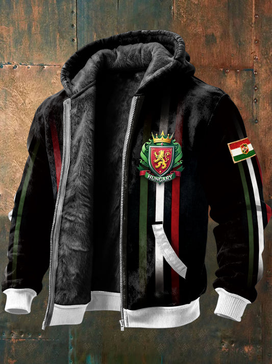 Férfi fekete magyarország stílusú nyomtatott gyapjú bélelt kabát