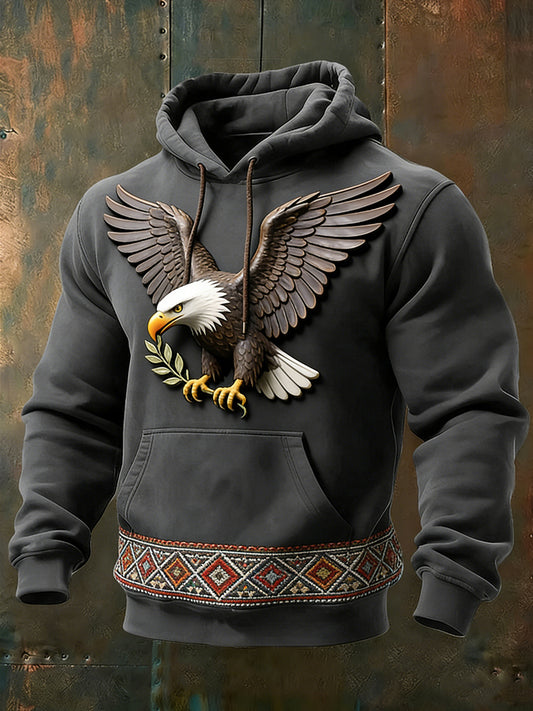 Férfi feltűnő 3d sas & etnikai trim hoodie